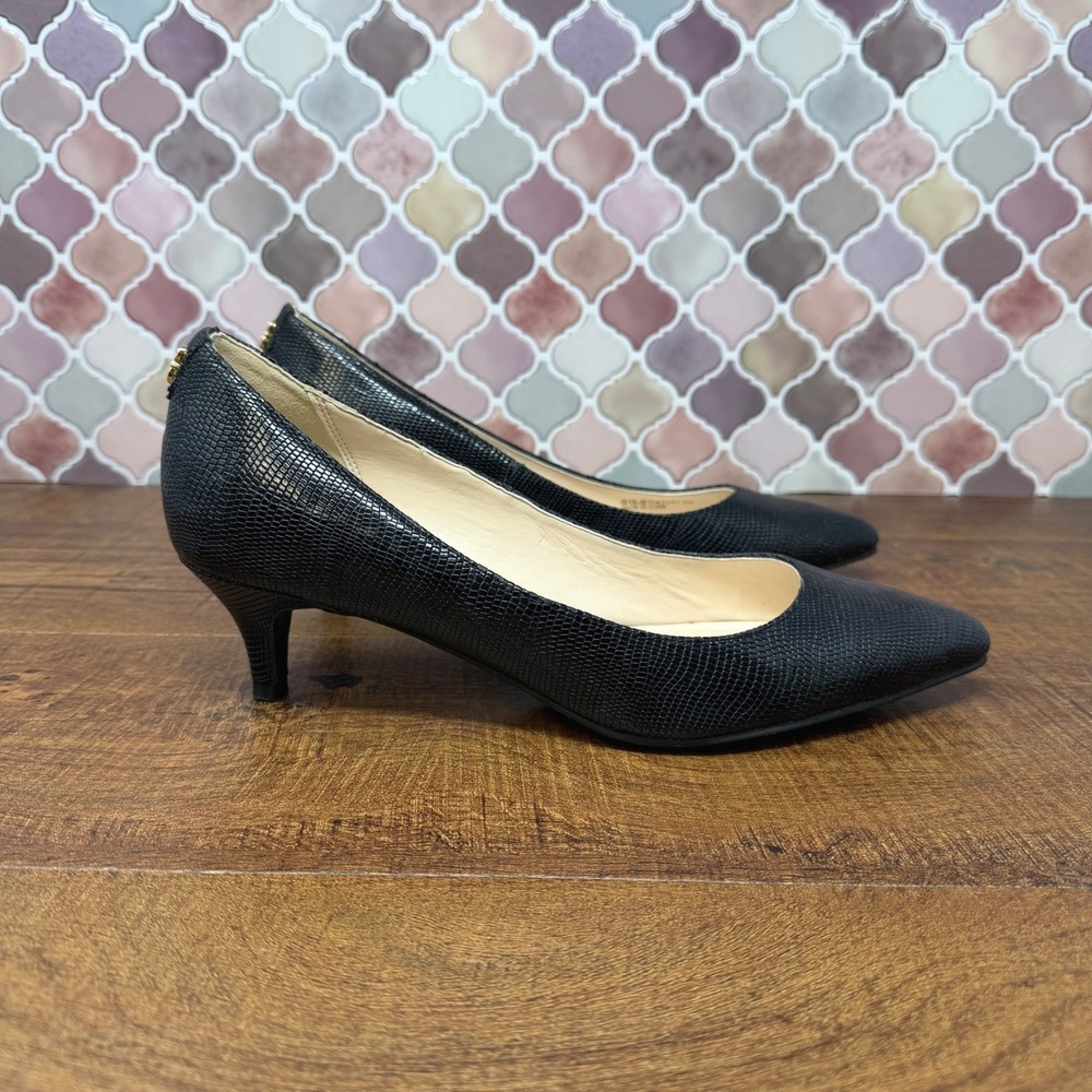 Cole Haan Grand.OS Black Lizard Embossed Leather Kitten Heels 8B